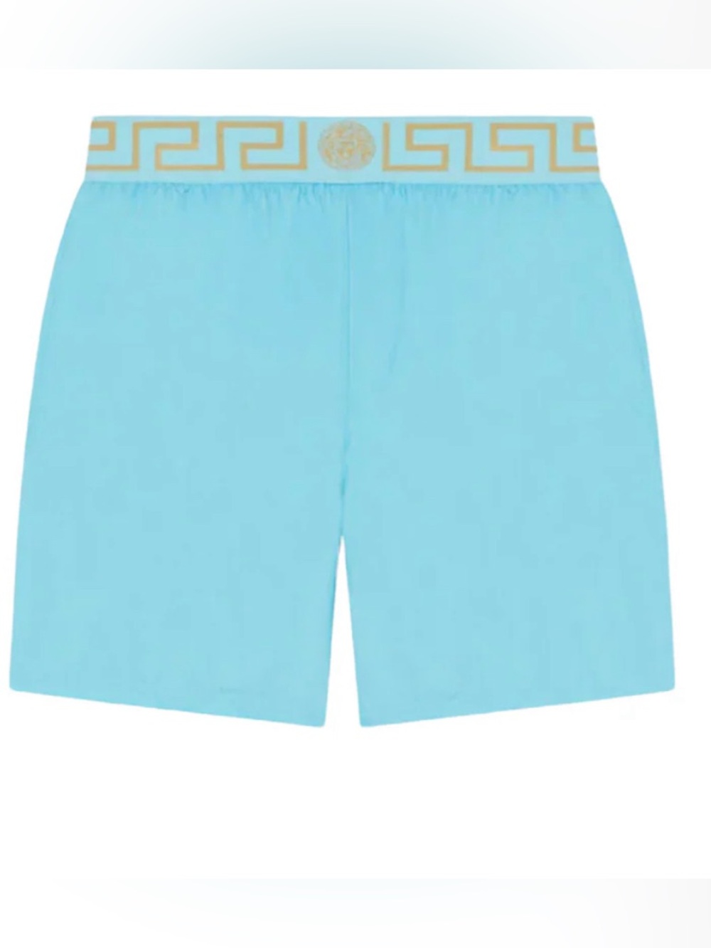 Versace Turquoise Swim Trunks with Gold Waistband